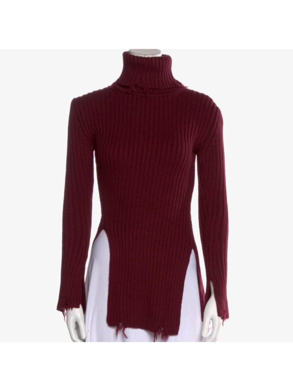 Distressed Burgundy Ribbed Turtleneck | Christian Dada